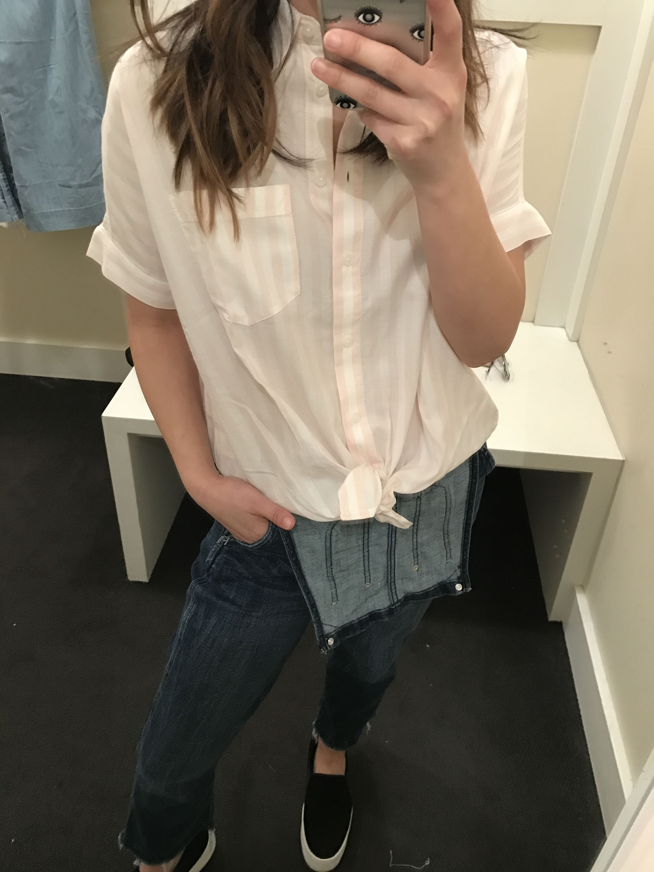Madewell short-sleeved tie-front shirt in pink stripe 4