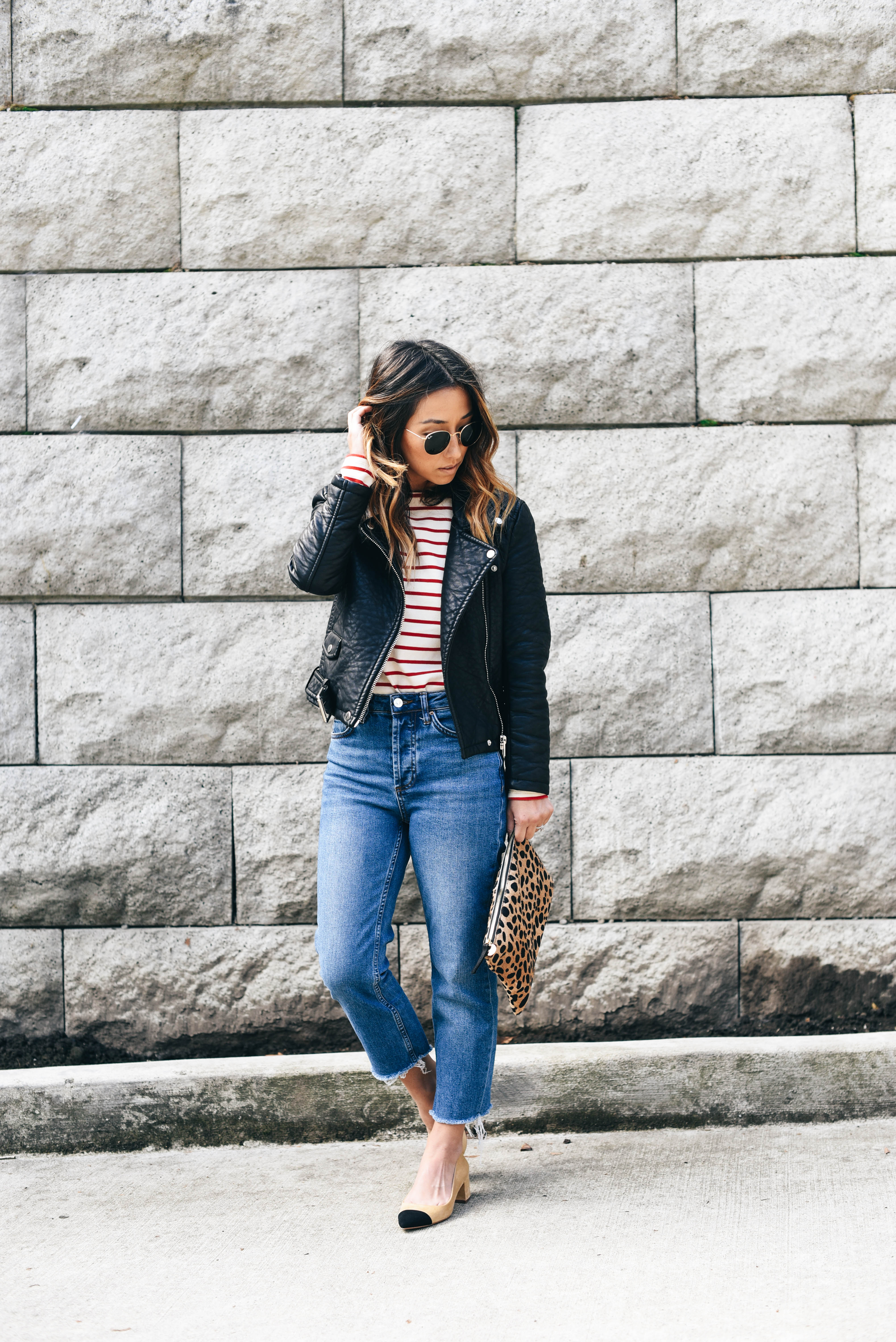 High waisted striaght jeans styled