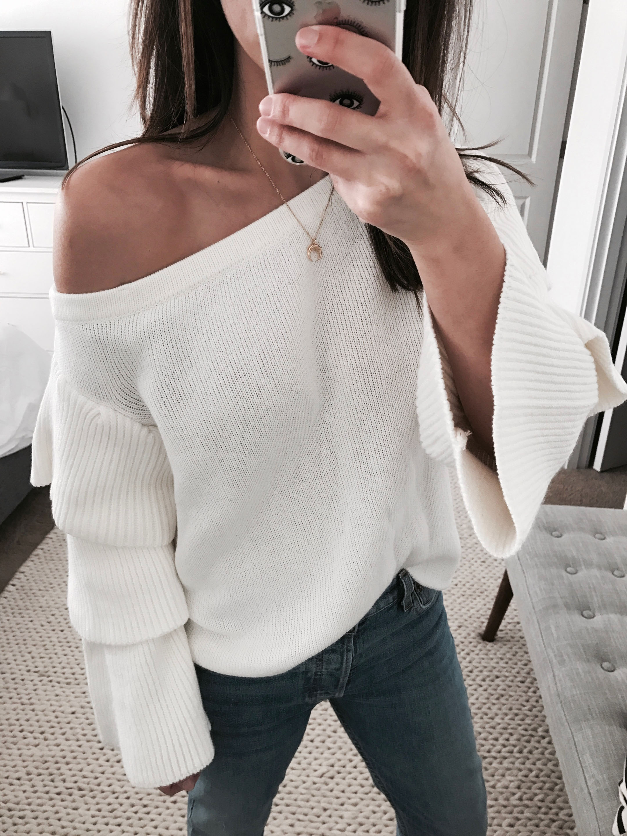 Endless rose off the shoulder ruffle sweater