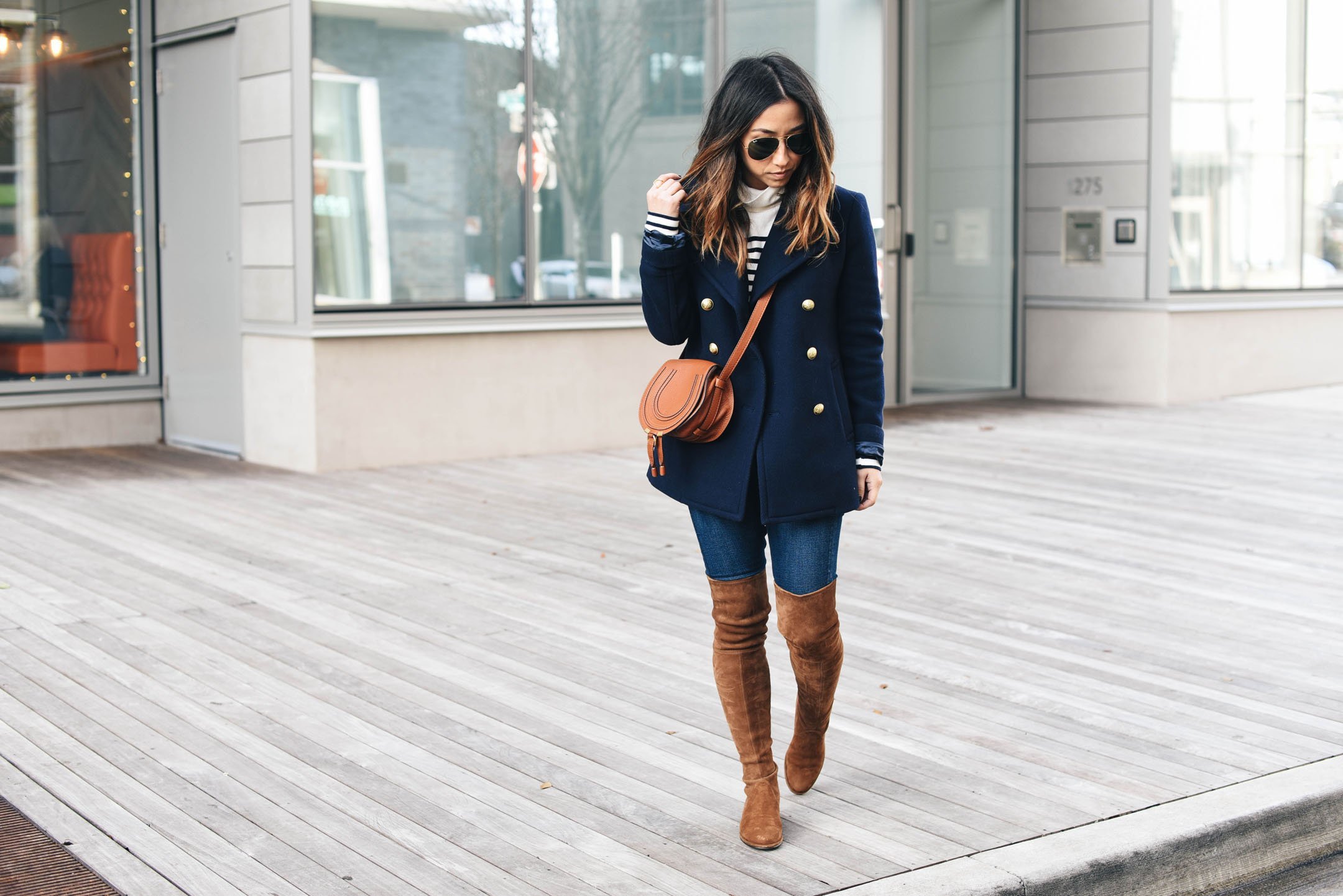 Brown over the knee boots styled