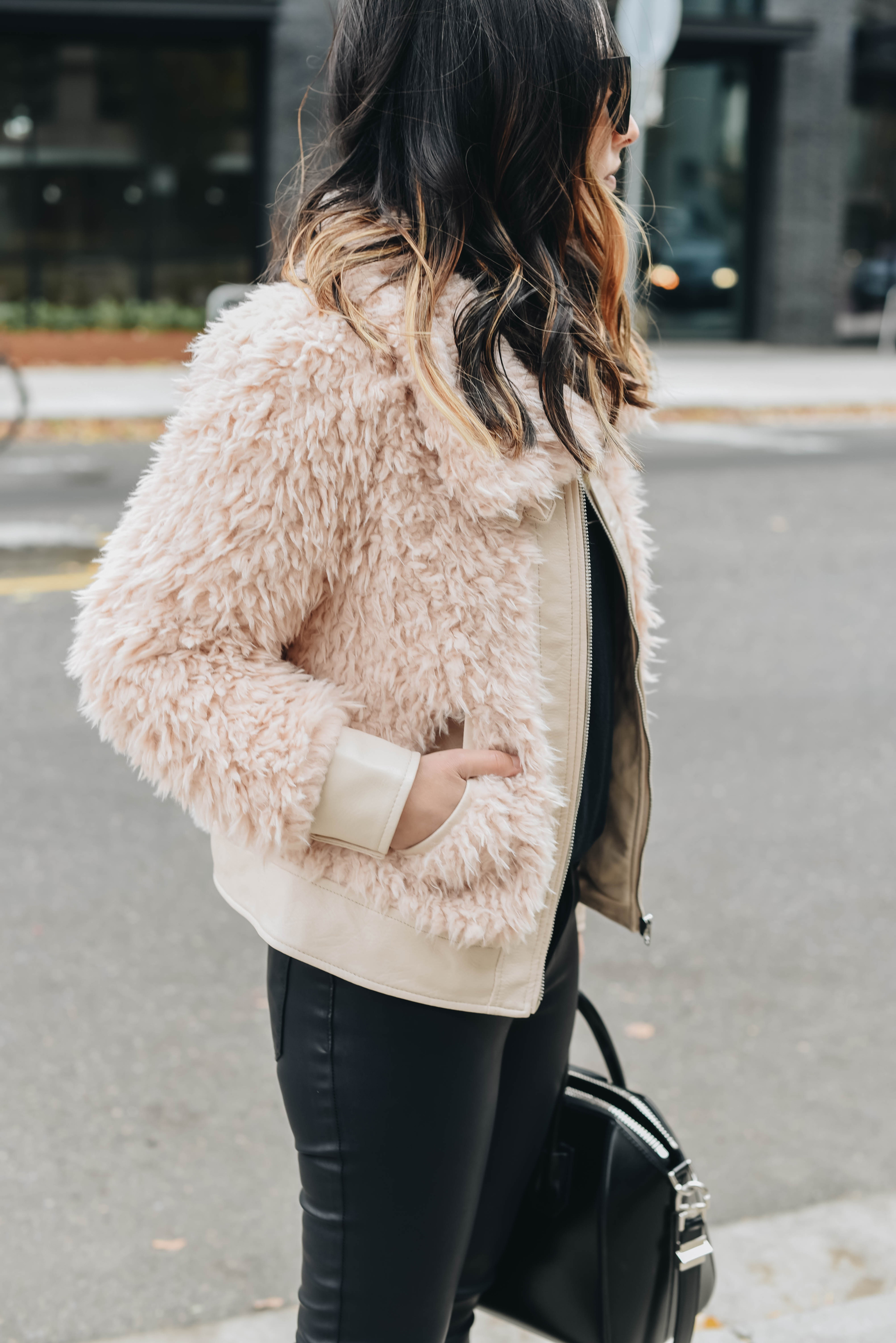 Pink faux fur jackets
