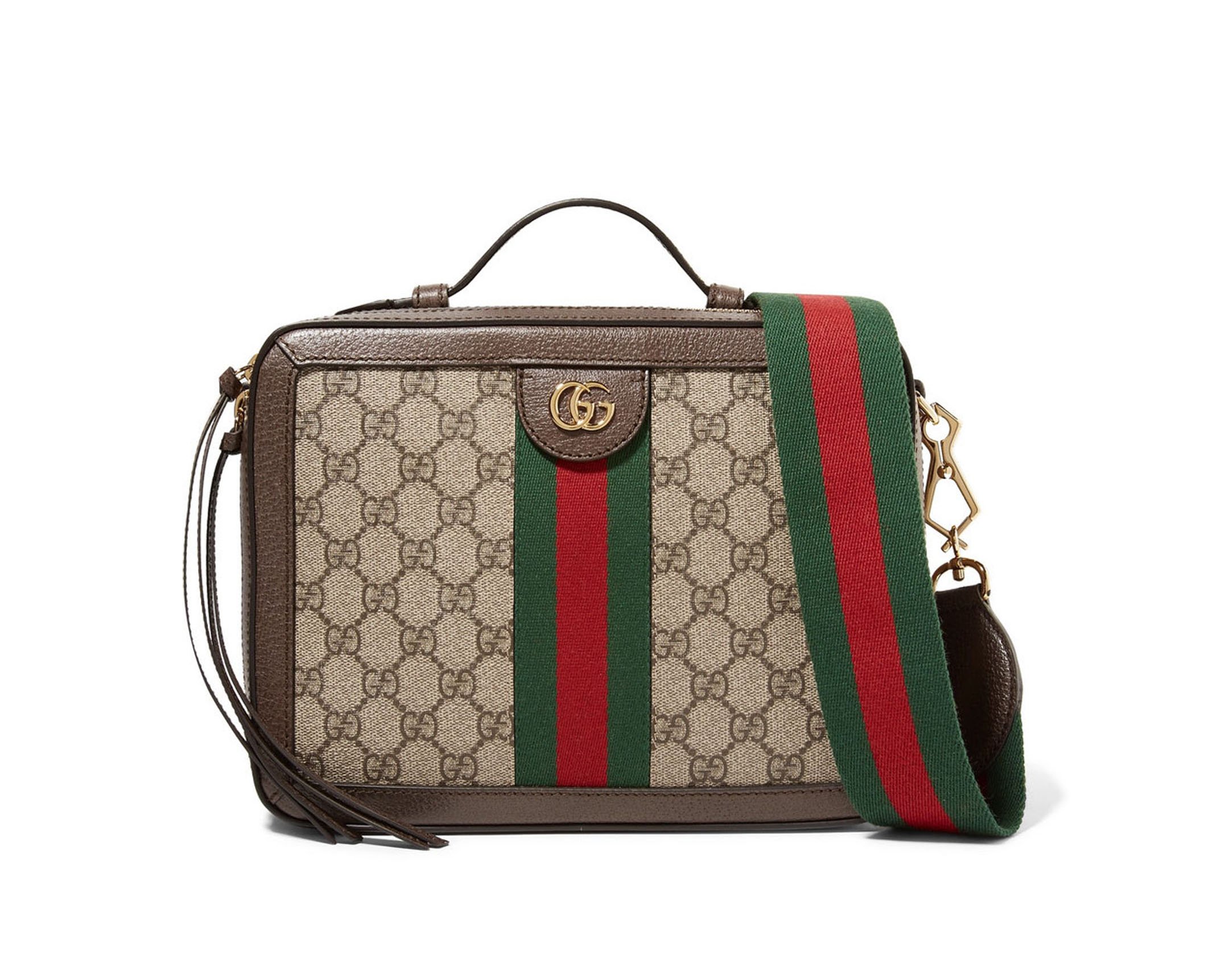 GUCCI Ophidia small textured leather-trimmed printed coated-canvas camera bag