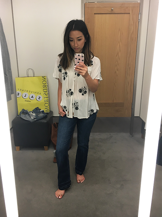 Crystalin Marie wearing Chloe & Katie Embroidered Woven Top