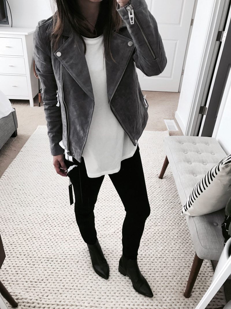 Blank NYC suede moto jacket in gray