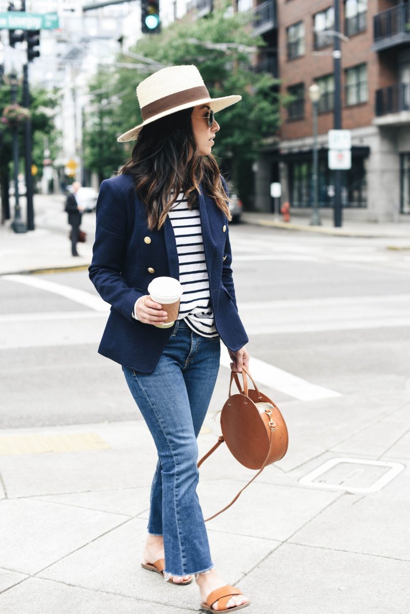 Blazer and cropped flare jeans