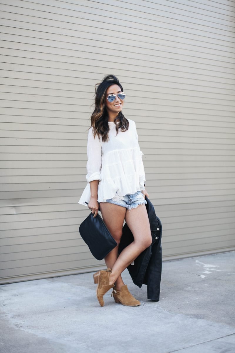 White summer top with ankle booties
