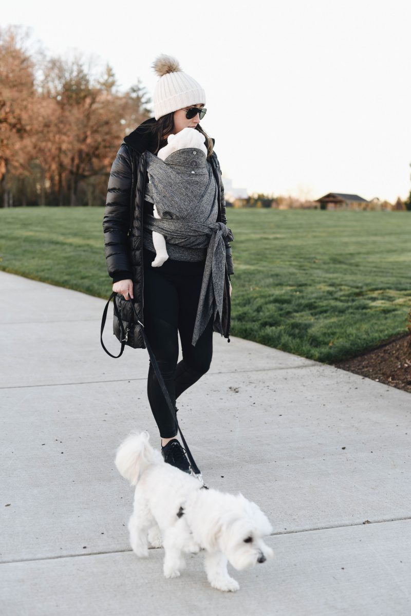Boppy comfyfit baby carrier walking the dog